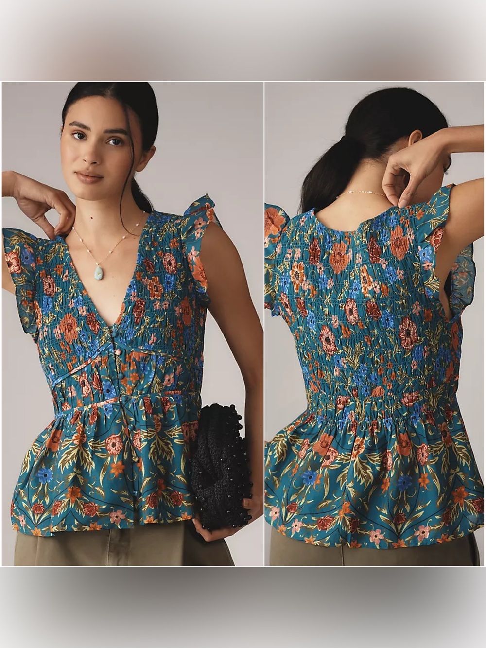 Anthropologie Peregrine Blouse Teal Floral Size XS